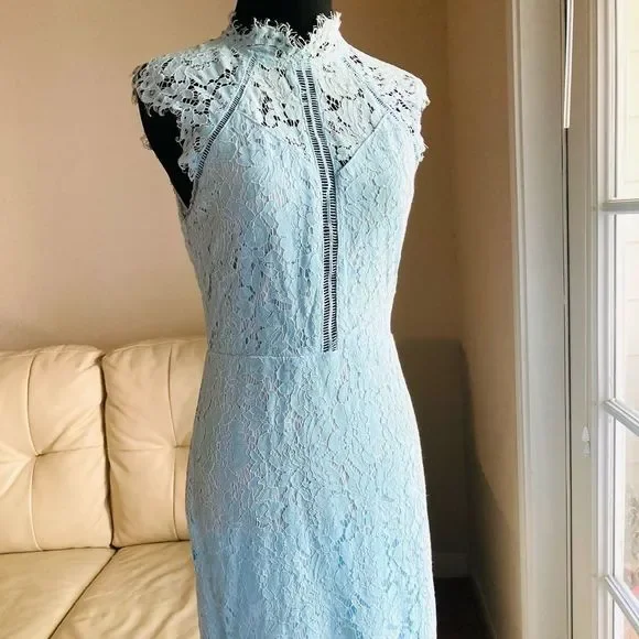 barbara eden dancing blue dress Lace Detail Bardot Maxi Dress In Blue main image 1